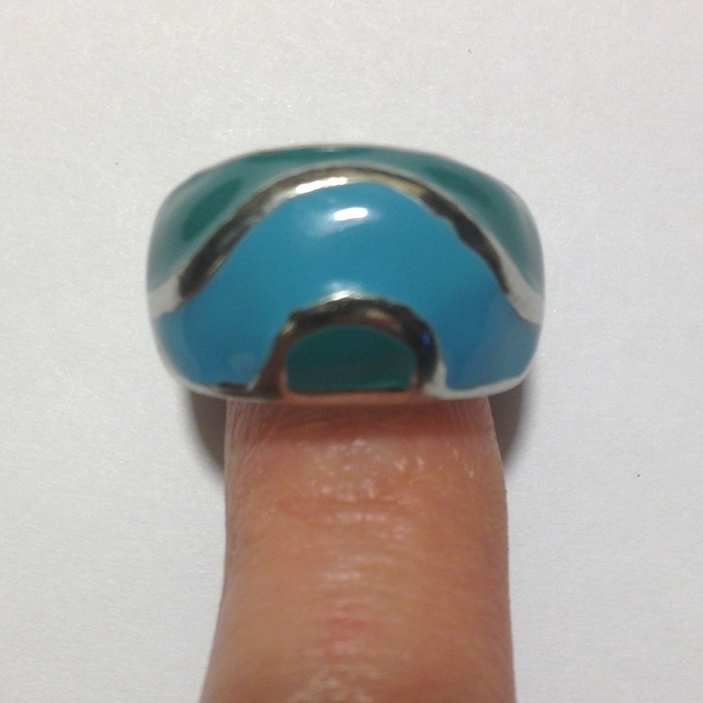 Silver and Enamel Ring in Turquoise and Green